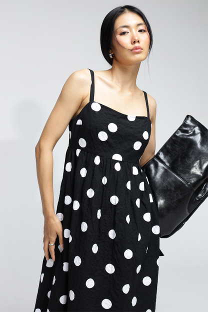 Shyla Pocket Dress : White Polka