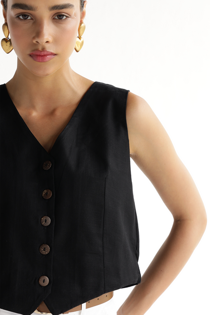 Bold Black-Waist Coat Top