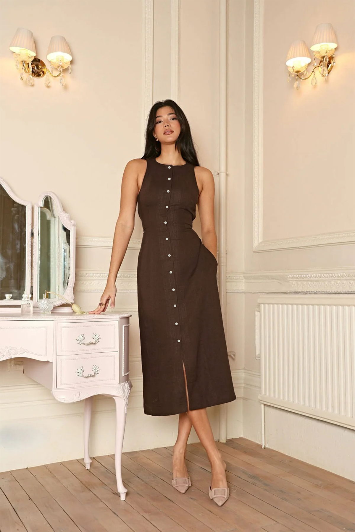 Jeany Shirt Dress : Brown