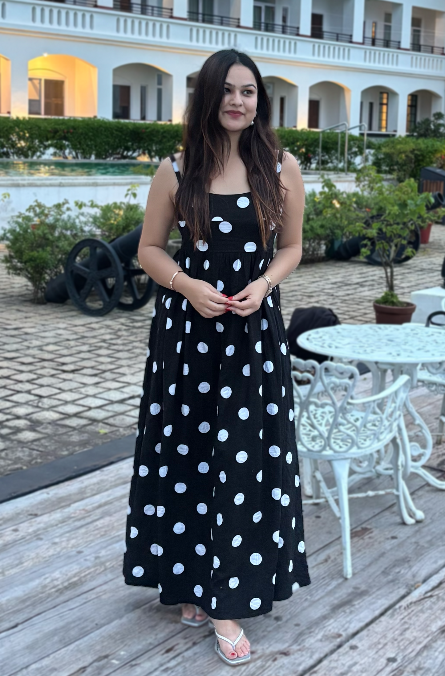 Shyla Pocket Dress : White Polka