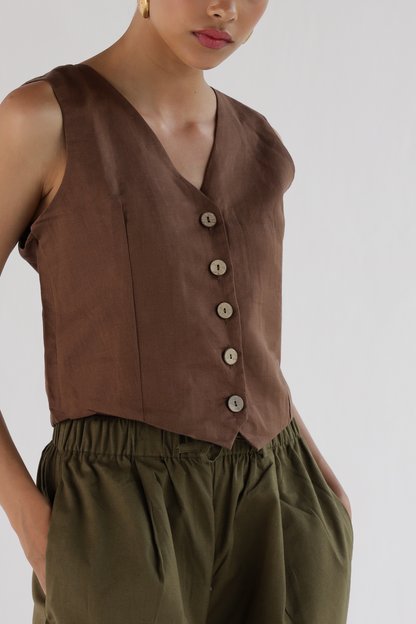 Brown-Waist Coat Top
