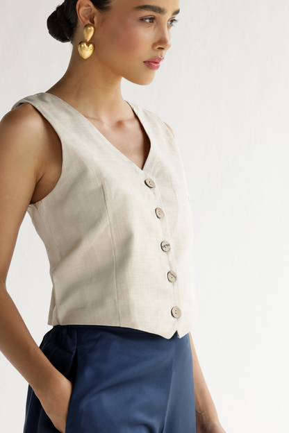 Beige- Waist Coat Top