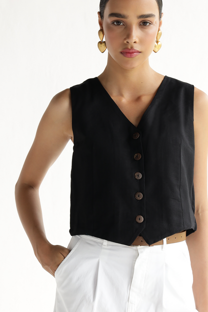 Bold Black-Waist Coat Top
